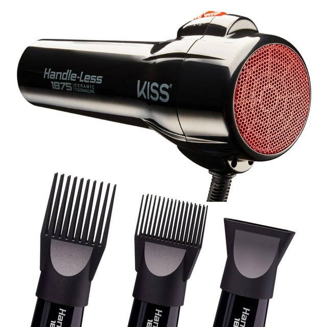 Secador de pelo KISS de 1875 W con turmalina cerámica sin mango, precisión de peinado sin esfuerzo, boquilla fría al tacto, aislamiento térmico de triple capa, tapa resistente al calor, 3 accesorios d