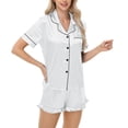 thumbnail image 5 of vigerkar Women's Plus Size Pajama Set Silk Satin Pajamas Button Down Loungewear Short Sleeve Pjs 2 piece Sleepwear White, XXL, 5 of 8