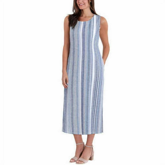 Briggs Women's Linen Blend Relaxed Fit Lightweight Floral Dress, Blue Small