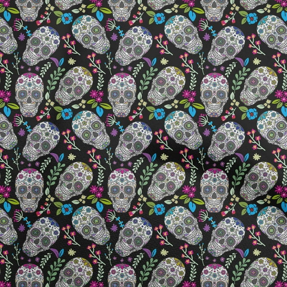 oneOone Polyester Spandex Black Fabric Skull Dress Material Fabric Print Fabric By The Yard 56 Inch Wide-aC