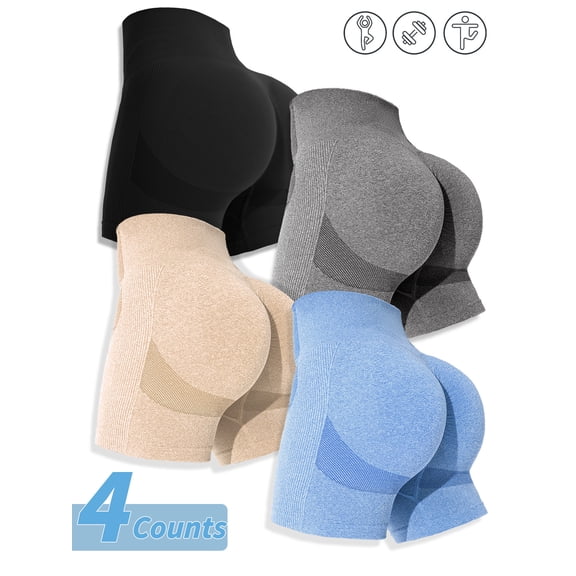 4 Pack Women Workout Yoga Shorts High Waisted Hip Lifting Sports Short for Gym Yoga Running Biking