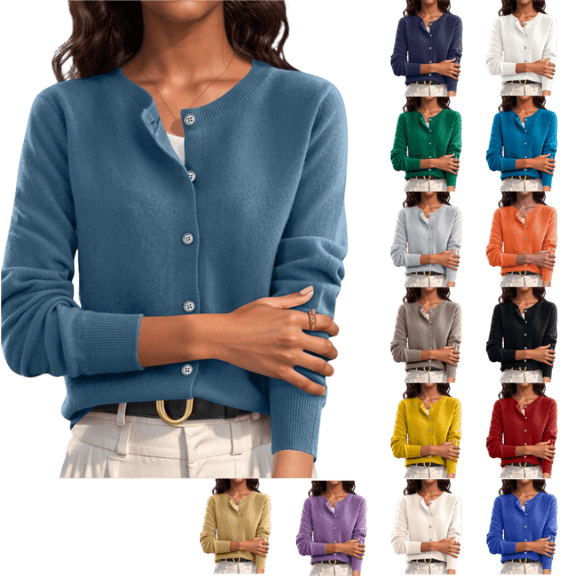OIOLOYJM Cardigan Sweaters for Women Spring Casual Open Front Button Down Knit Shirts Long Sleeve Soft Comfy Fashion Outwear Blue 2XL