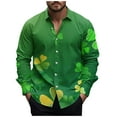 thumbnail image 2 of cllios Men's St. Patrick's Day Button Down Shirt Hawaiian Shirts for Men Green Stripes Printed Summer T Shirt Lucky Short Sleeve Party Tops, 2 of 5