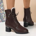 thumbnail image 5 of Women's Boots Thick Velvet Chunky Mid Heel Round Toe Ankle Booties with Side Zipper Lace-Up Fashion Casual Warm Comfortable Fall Winter Shoes for Women Brown 6.5, 5 of 10