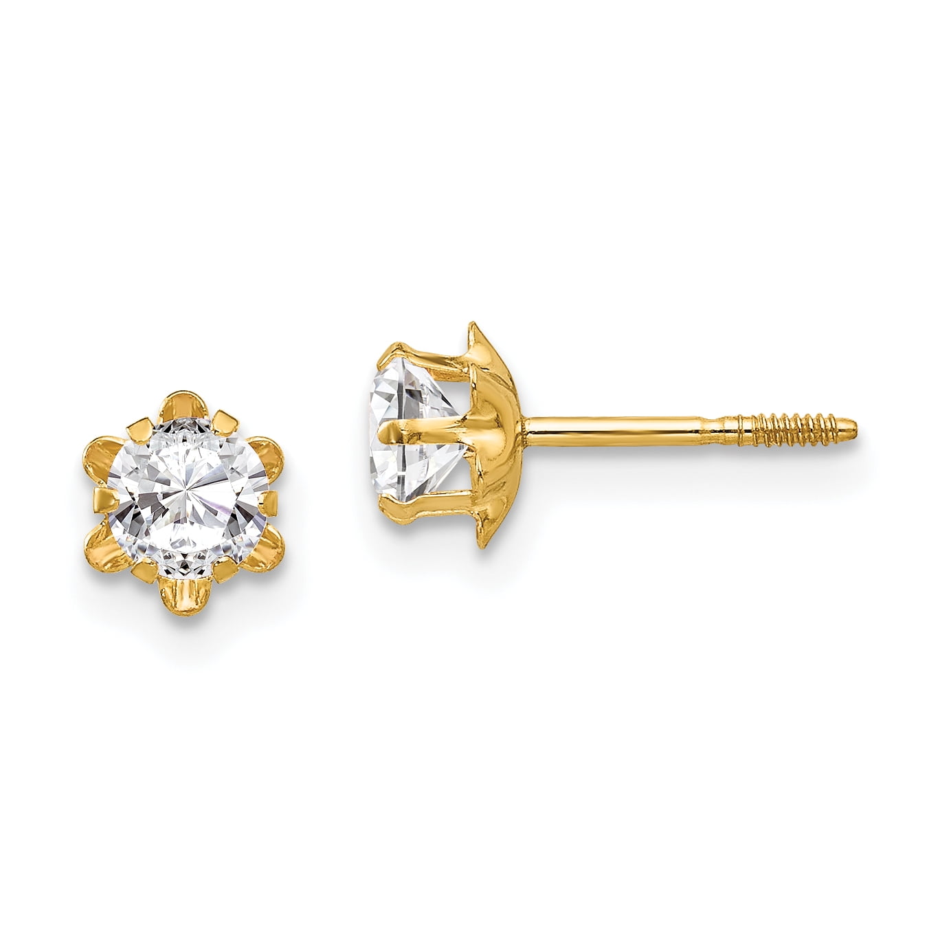 14K Yellow Gold Jewelry J-Hoop Earrings Solid 4 mm 8 mm Madi K CZ Childrens Three Stone Post Earrings