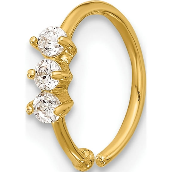 14K Yellow Gold 20 Gauge Polished 3 Stone Cz Nose Ring (Width 0.86) - Jbsp