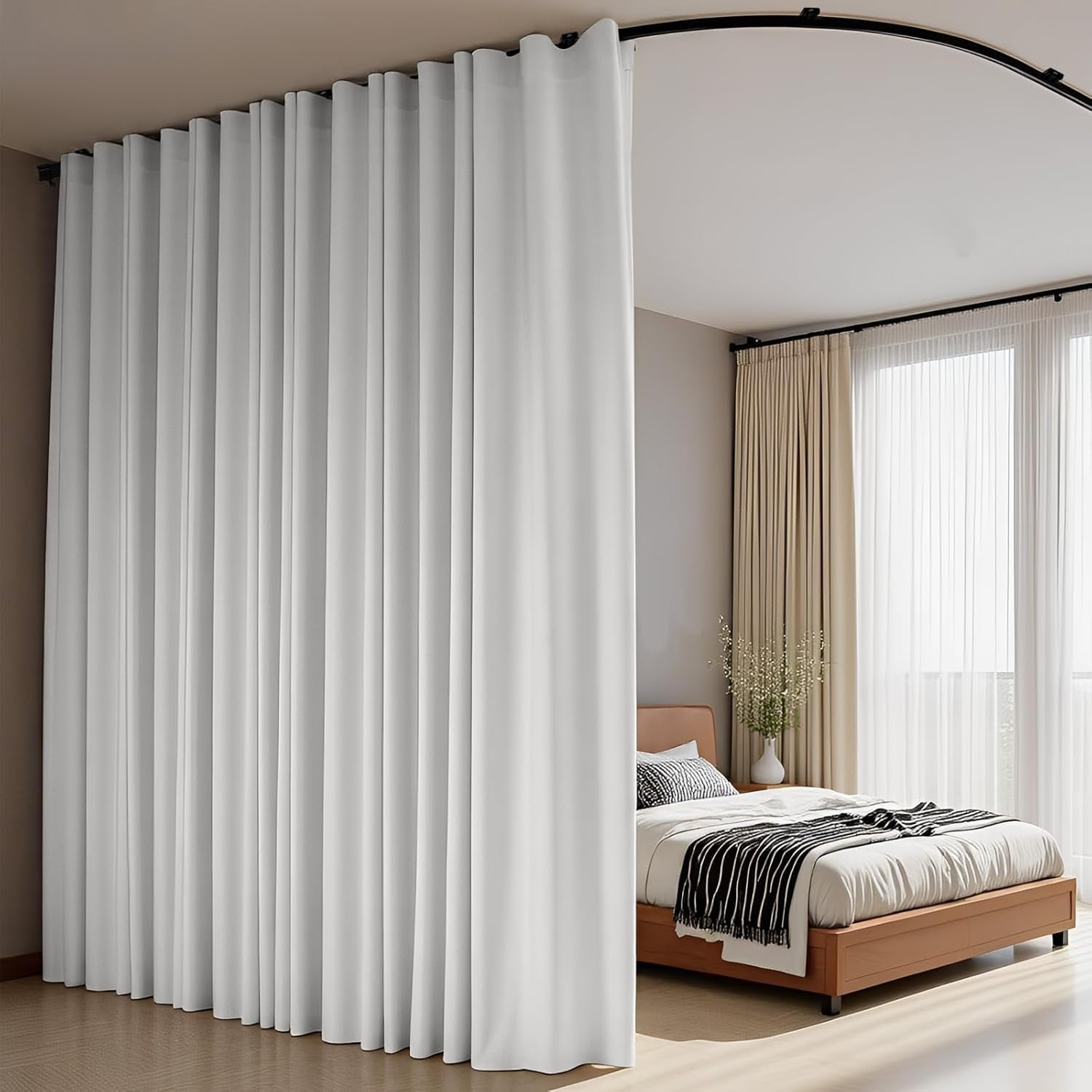 Room Divider Curtains Flexible Ceiling Tracks set Curtain track Ceiling Mount Blackout Curtain for Living Room Bedroom Ceiling Curtain Rod Privacy Divider Panel W150xH108