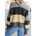 thumbnail image 6 of Asyoly Women's Waffle Knit Distressed Sweater V Neck Long Sleeve Striped Color Block Ripped Pullover Sexy Loose Jumper Casual Knitwear Tops, 6 of 7