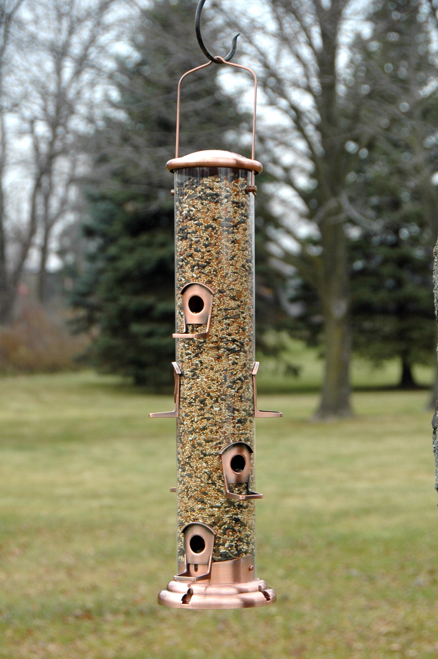 Woodlink Plastic Tube Bird Feeder with 8 Metal Ports and Brushed Copper Finish