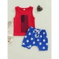 thumbnail image 2 of Seyurigaoka Baby Boys Summer Outfit Stars Striped Print Sleeveless Tank Tops with Drawstring Casual Shorts Set, 2 of 8