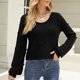 thumbnail image 2 of Blusa informal de manga larga con cuello redondo y cuello redondo para mujer, suéter holgado de Color sólido Pompotops FGAJ7595, 2 of 8