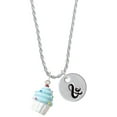 thumbnail image 1 of Delight Jewelry Resin White Cupcake with Blue Frosting Silvertone Script Initial Disc - & - Charm Necklace, 20"+3", 1 of 4