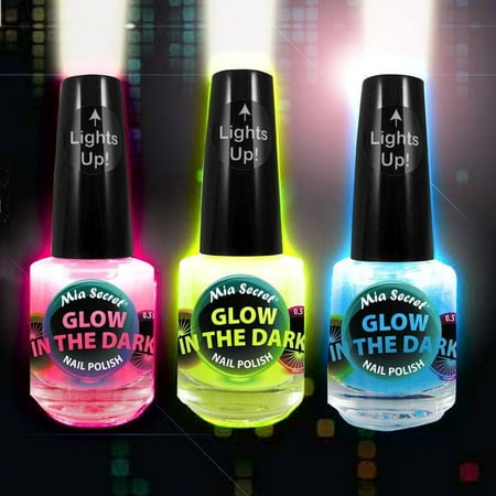 Mia High Polish (Mia Secret Multi Color NEON Glow in the Dark Nail Polish 3 set pink yellow blue+ Free Temporary Body)