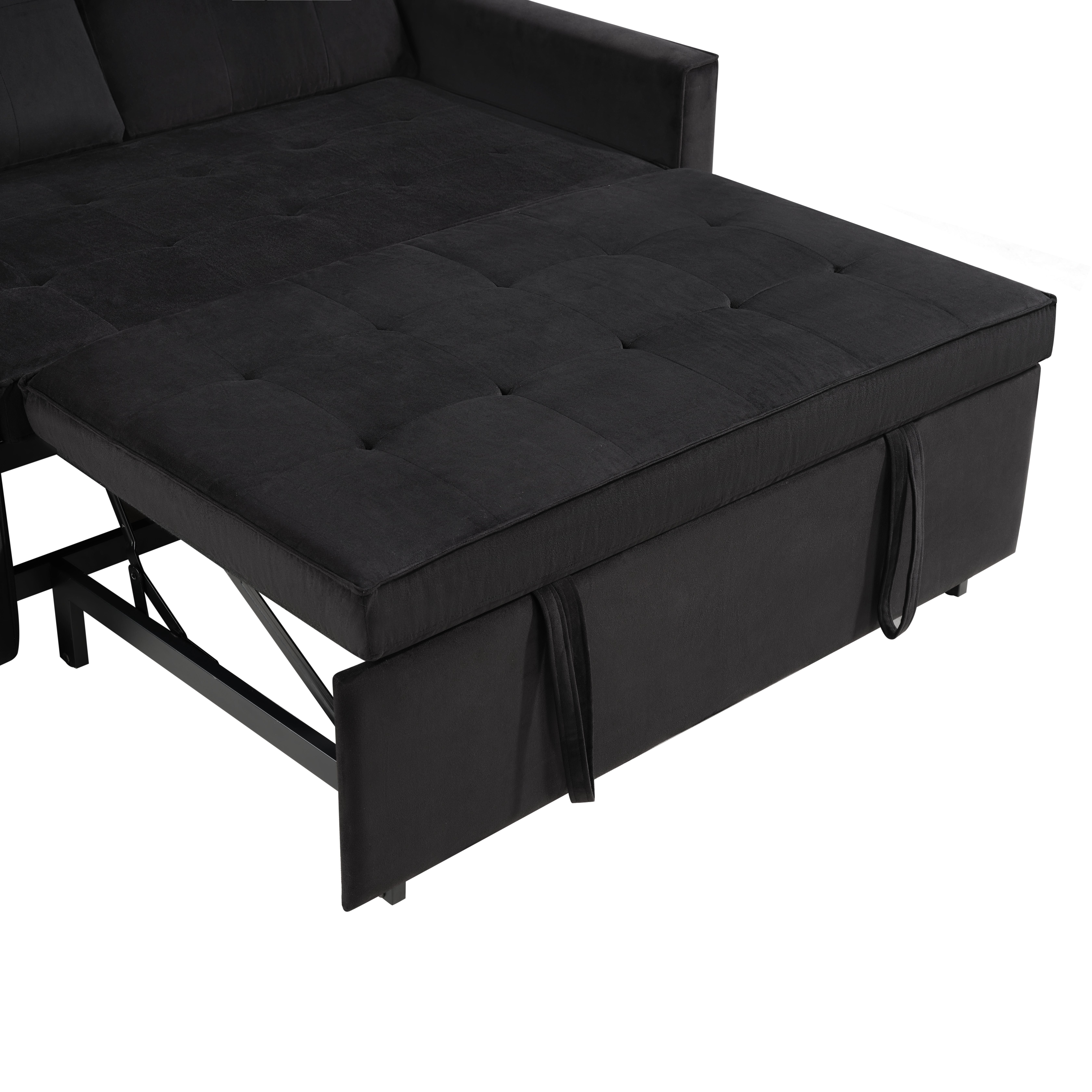 BSHTI 3-in-1 Convertible Sleeper Sofa Bed – Modern Pull-Out Loveseat with Adjustable Backrest, Velvet Upholstery, Side Storage Pockets, for Apartments & Small Spaces, Black