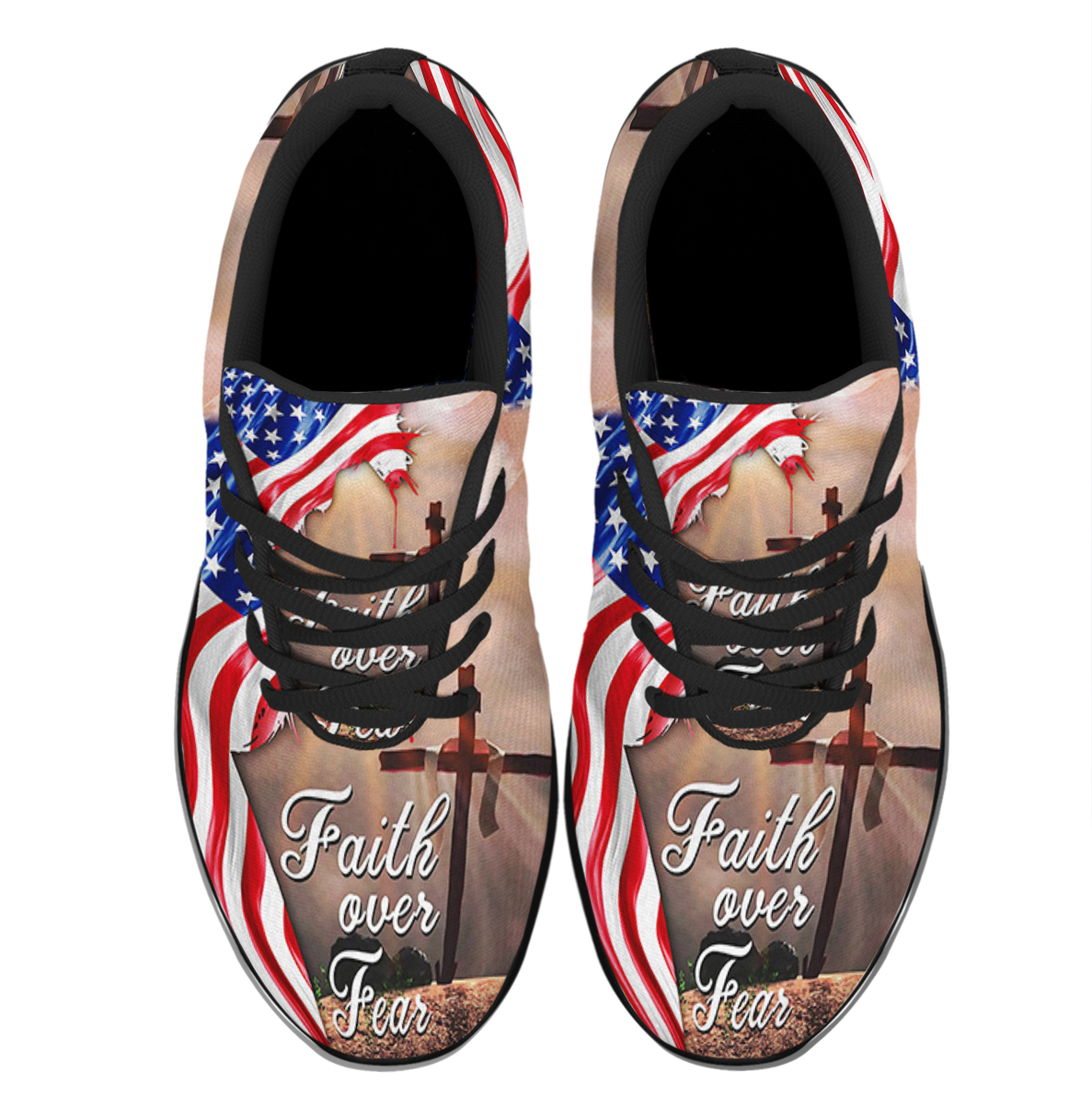 Faith Over Fear Jesus Christian Cross American flag Shoes  display picture 2