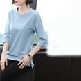 thumbnail image 4 of Shirts for Women Short Sleeved Round Neck Solid Color Loose T-shirt Blue XXXXL, 4 of 6