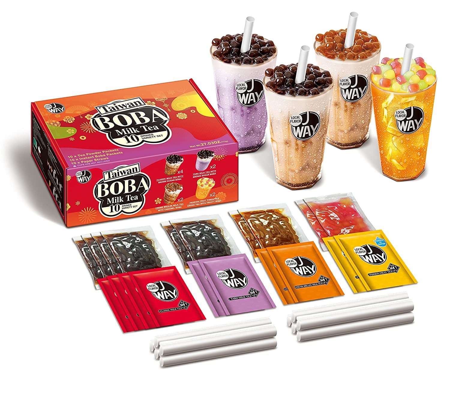 J way instant boba bubble pearl variety milk tea fruity tea kit with