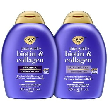 OGX Thick & Full   Biotin & Collagen Shampoo & Conditioner Set, (packaging may vary), Purple, 13 Fl Oz (Pack of 2)