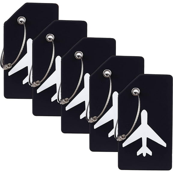 "5 Pack Silicone Luggage Tags - Bendable and Durable Travel Tags for Suitcases - TSA Approved Bag Tags for Easy Luggage Identification - Perfect Airplane Must-Have (Black)"