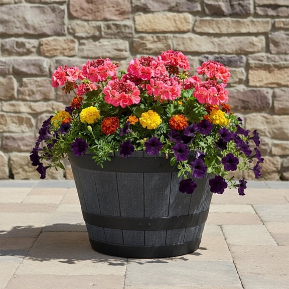 Jardinière en Résine Tonneau de Whiskey Mainstays 19 pouces, Gris