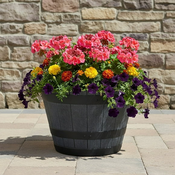 Mainstays 19in Whiskey Barrel Resin Planter, Grey