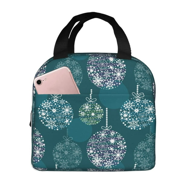 Easygdp whiter Snowflake balloons Bolsa Térmica Premium - Tela Oxford Impermeable, Gran Capacidad, Bolsillo Frontal, Unisex para Trabajo, Escuela, Actividades al Aire Libre y Picnics