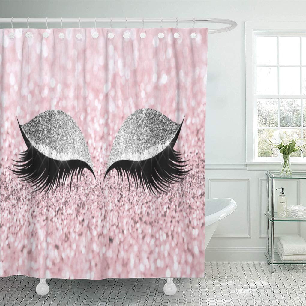 Cynlon Gray Sparkly Black Makeup Eye Lashes Silver Pink Diamond Bathroom Decor Bath Shower Curtain 66x72 Inch Walmartcom Walmartcom