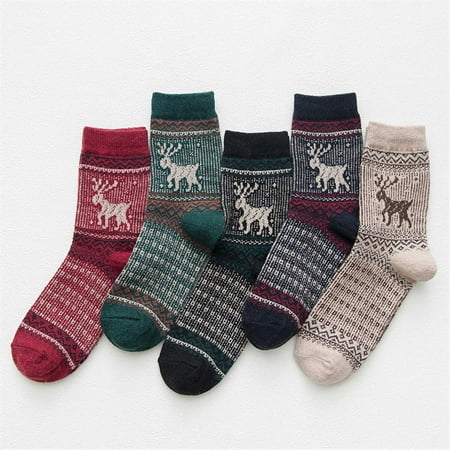 

KEUSN 5 Pairs Socks Women s Autumn And Winter Thickened Mid Barrel Vintage Wind Wave Socks