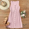 thumbnail image 5 of WMTBSRSW Dresses for Women 2024 Casual Spring Summer Casual V Neck Button Eyelet Beach Midi Dress Elegant Sleeveless Club Party Tunic Bodycon Dresses Prime Day, 5 of 9