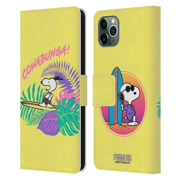 Head Case Designs Officially Licensed Peanuts Snoopy Aloha Disco Cowabunga! Leather Book Wallet Case Cover Compatible with Apple iPhone 11 Pro Max