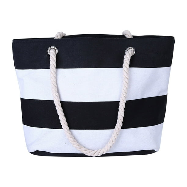Yhmxh Organizadores y almacenamiento Bolso de lona a rayas de cuerda de cáñamo para mujer, moderno, para viajes, compras, práctico, de gran capacidad, para playa Almacenamiento de ducha