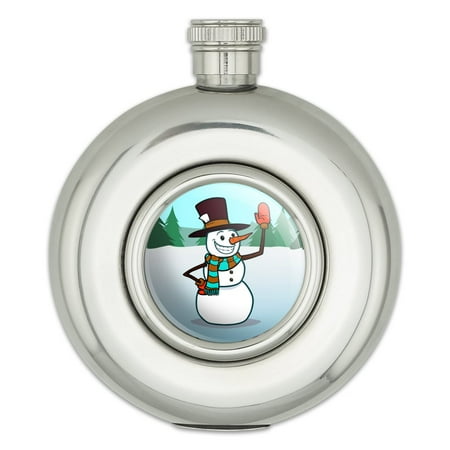 

Snowman Waving Christmas Holiday Round Stainless Steel 5oz Hip Drink Flask