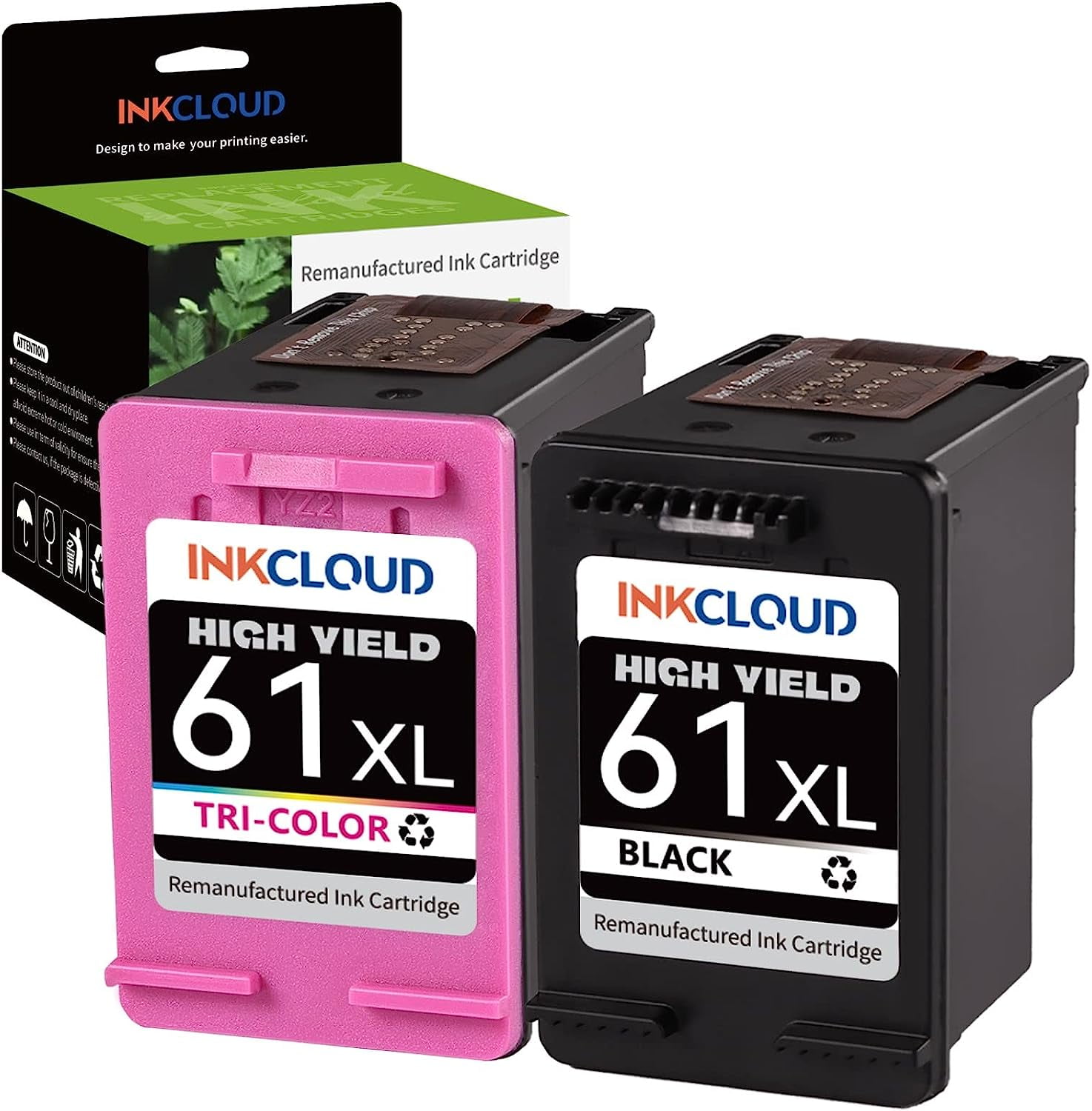 2-Pack Remanufactured 61XL Ink Cartridges For HP Deskjet 2540, 2514, 3050A & More