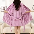 thumbnail image 3 of Womens Short Bathrobes Solid Color Fleece Half Sleeve Shower Loungewear Soft Comfy Nightwear with Pockets Purple One Size, 3 of 9