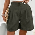thumbnail image 4 of BRGZLK Women Shorts Casual Cotton Solid Color Summer Button Elastic High Waist Shorts Pleated Short Beach Vacation Straight Leg Pants, 4 of 7