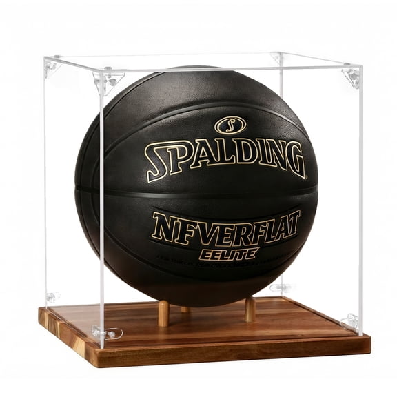 Basketball Display Case – Clear Acrylic Showcase Box with Wooden Base – Sports Ball Holder for Collectibles & Memorabilia Display