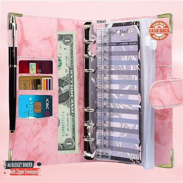 A6 Budget Binder with Cash Envelopes, Zipper Envelopes A6 Money Saving Binder, Cash Stuffing