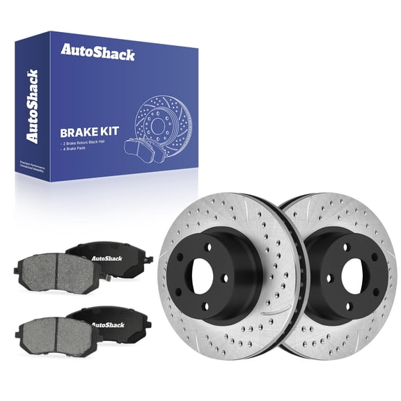 AutoShack Front Vented Drilled & Slotted E-Coated Brake Rotors   Ceramic Pads 6-PC Brake Kit Replacement for 2002-2010 Subaru Impreza 2003-2005 Subaru Legacy ShadowGuard 10.89" (276.6 mm)