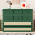 thumbnail image 3 of Full Size Murphy Bed with Storage Drawers, Space Saving Wall Bed with Rattan Design, Fold Down Cabinet Bed for Small Spaces, Green, 3 of 8