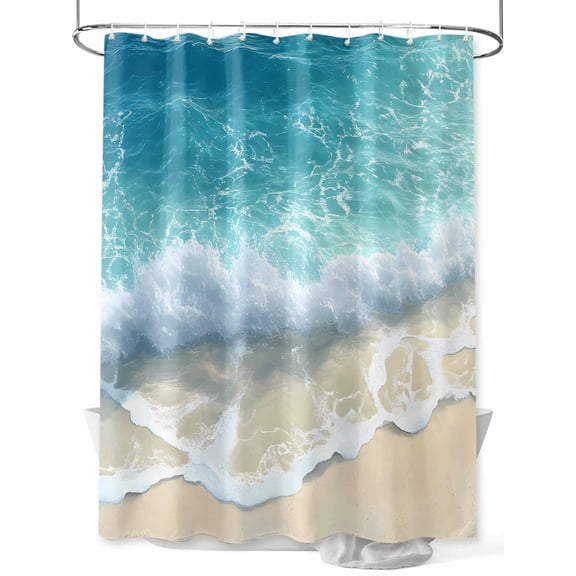 Blue Ocean Beach Waves Shower Curtain, Modern Art Decoration Waterproof Shower Curtain Set with 12 Hooks Lightweight Washable Fabric Shower Curtains for Bathroom 36x72 Inches