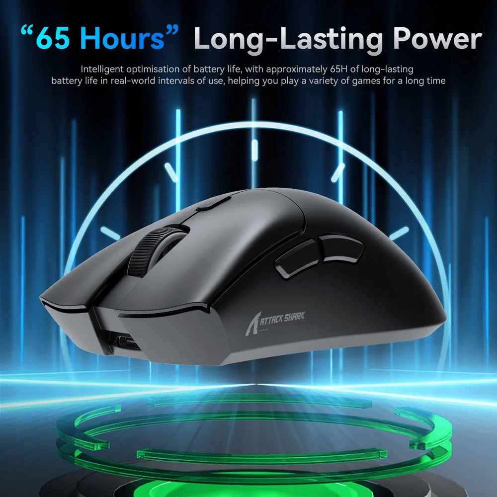 ATTACK SHARK R1 SUPERLIGHT Mouse with Tape, PixArt PAW3311 Gaming Sensor, BT/2.4G Wireless/Wired Gaming Mouse, 6 Adjustable DPI up to 18000, 65 Hrs Battery, Office Mice for Win11/Xbox/PS/Mac