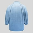 thumbnail image 3 of VIWORLD Women's Spring & Fall Denim Style Blouse - Puff Sleeve Design with Stand Collar & Bow Detail Light Blue，2XL, 3 of 9