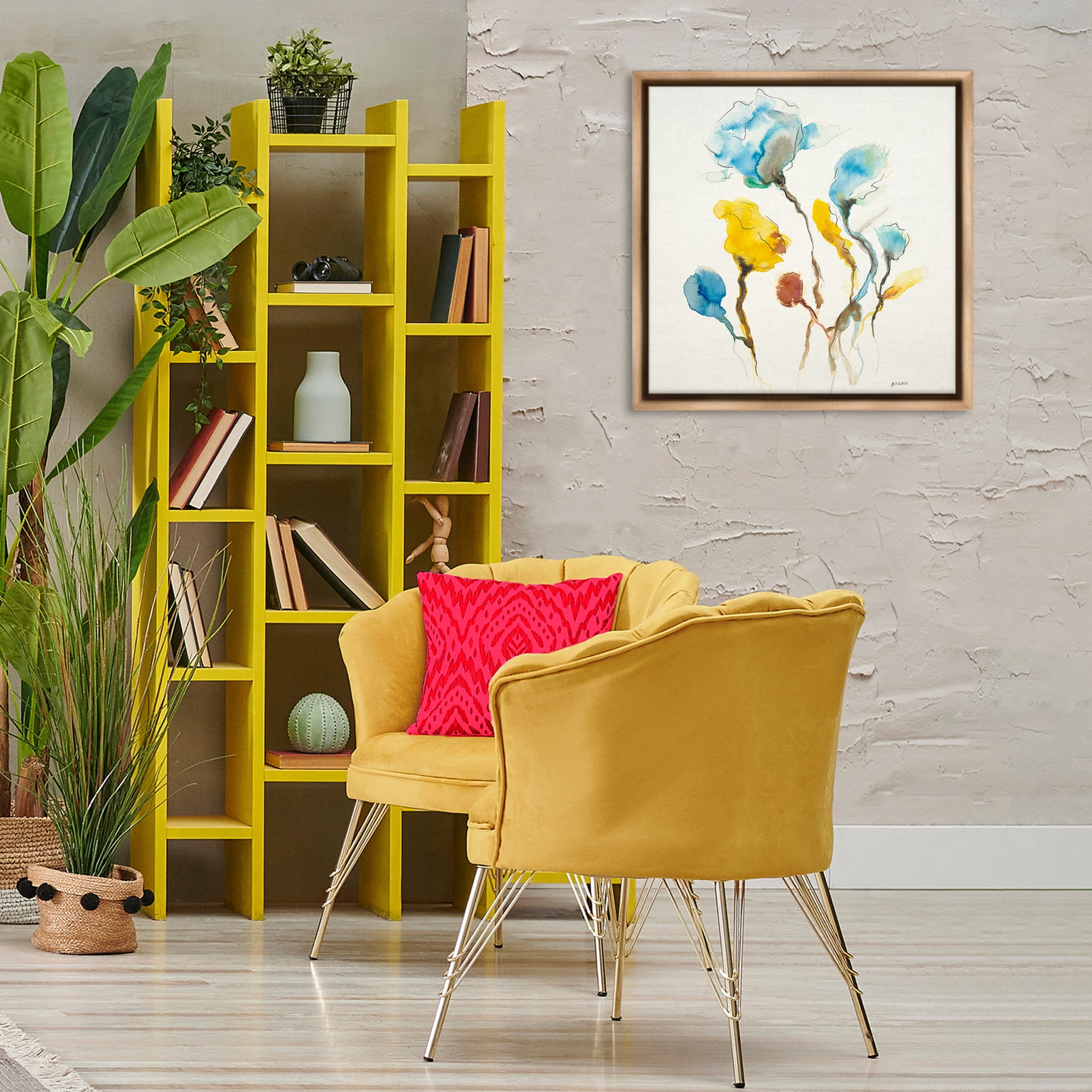 Stupell Industries Modern Watercolor Blooms Abstract Painting Brown Floater Framed Canvas Art Print Wall Art, 25 x 25