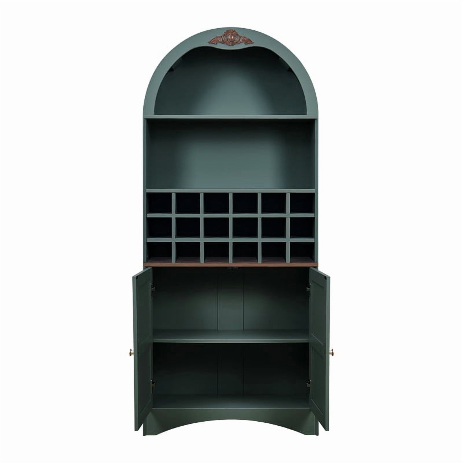 Arched Bar Wine Storage Liquor Cabinet with Removable Wine Grid, Freestanding Bookcase with Adjustable Shelves