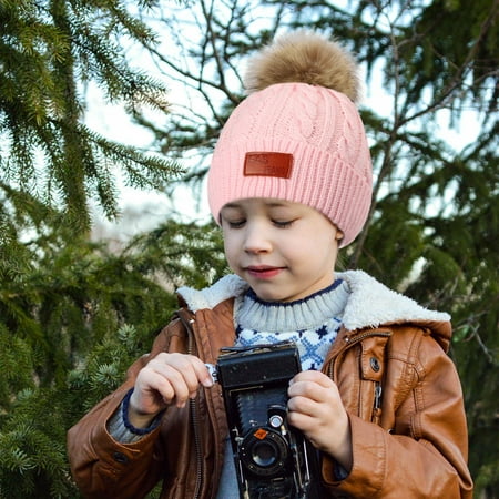 Idoravan Winter Beanie Hat for Kids NEW 1-11 Years Old For Girls Boys Kids Winter Beanie Hat Warm Knit Thick Ski Cap With Fluff Ball