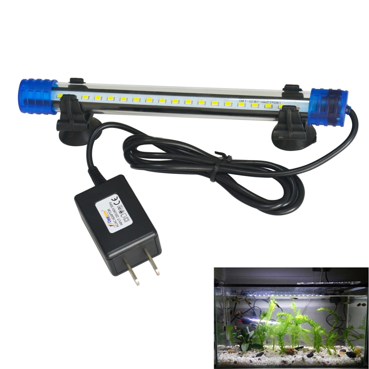 LED Aquarium Light Waterproof Fish Tank Light with US Plug, Lighting