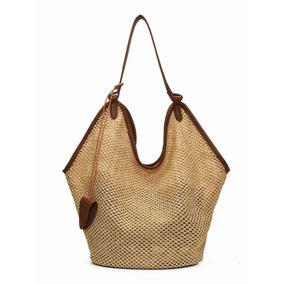 Woven Tote Bag for Women, Natural Leisure Fan Shaped with Knot Handle, Beach Travel Handbag