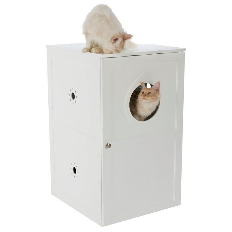 TRIXIE 2 Story Cat Litter Box Enclosure Hidden Litter Indoor Cat Furniture Accent Table White