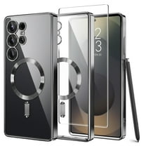 Dteck Magnetic Case Compatible with Samsung Galaxy S25 Ultra,Compatible with MagSafe Full Camera Protection Screen Protector Shockproof Plating TPU Clear Phone Cover for Galaxy S25 Ultra,Black