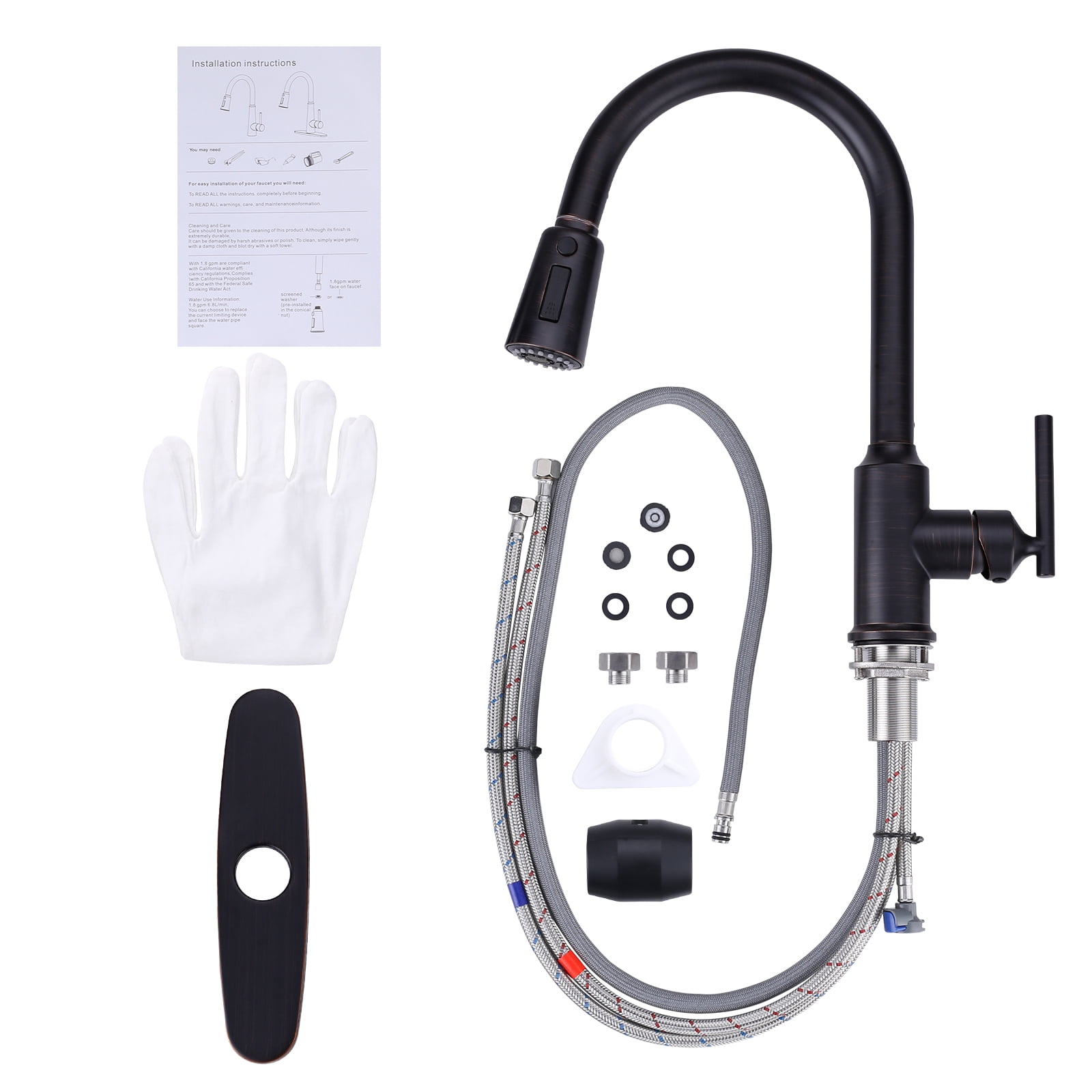 WOWOW Single Handle Kitchen Sink Faucet Oil Rubbed Bronze Kitchen Faucet with Pull Down Sprayer